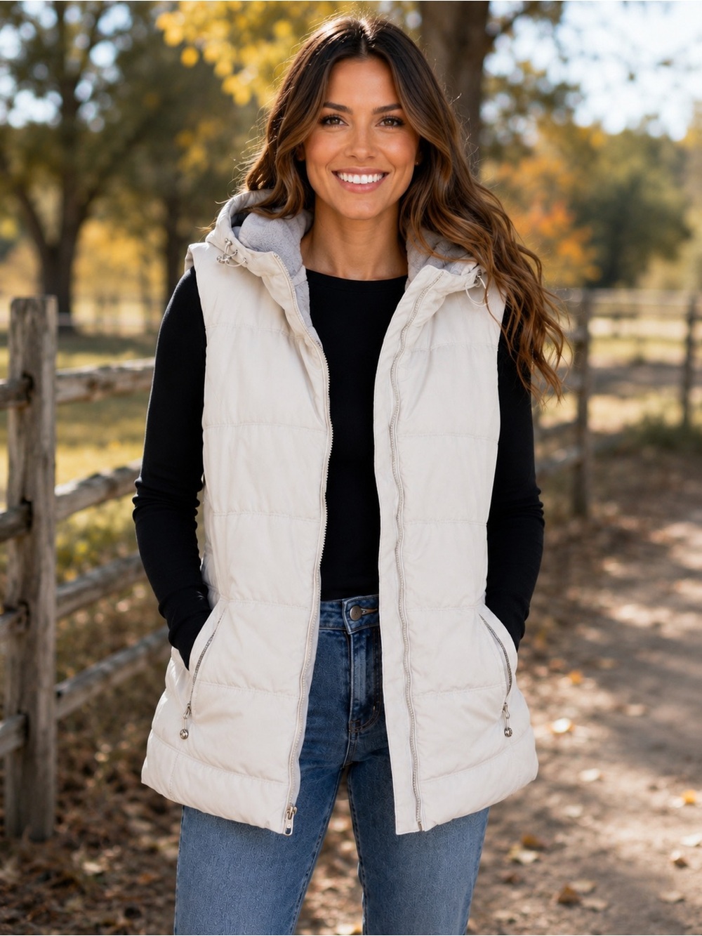 Eddie Bauer White Hooded Puffer Vest - Fleece-lined Vest